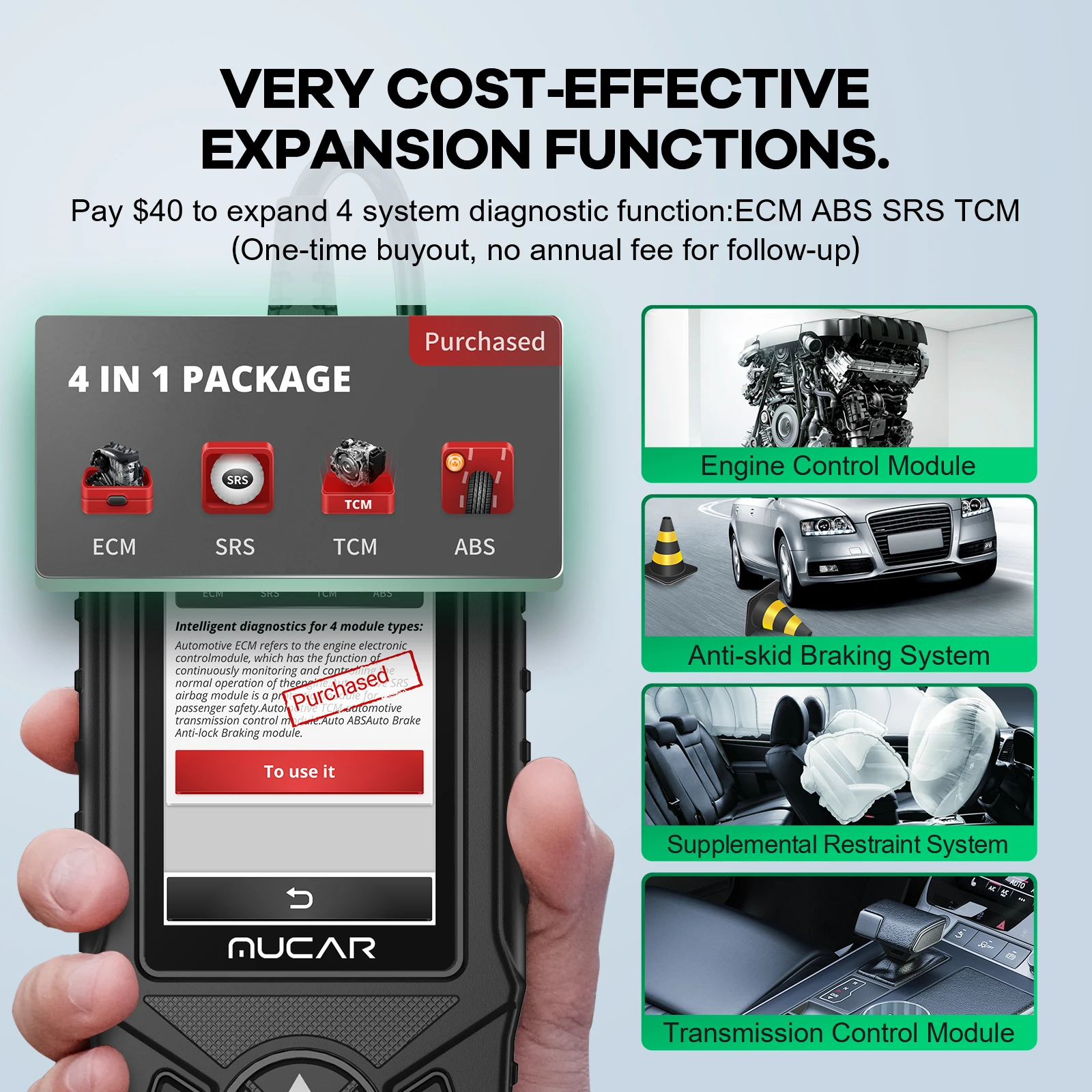 MUCAR CDE900 OBD2 Диагностический инструмент Большой HD-дисплей Проверка ABS/SRS/TCM/Система
