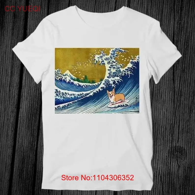 Футболка The Great Wave Off Kanagawa Surfing Corgi Dog унисекс для взрослых мужчин и женщин с