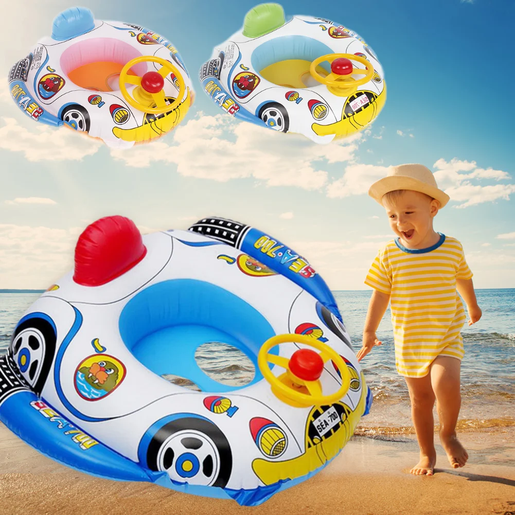 

Плавающий автомобиль аксессуары для плавания Надувное детское кольцо для плавания Детский круг мультяшный плавающий резиновый звук рулев...