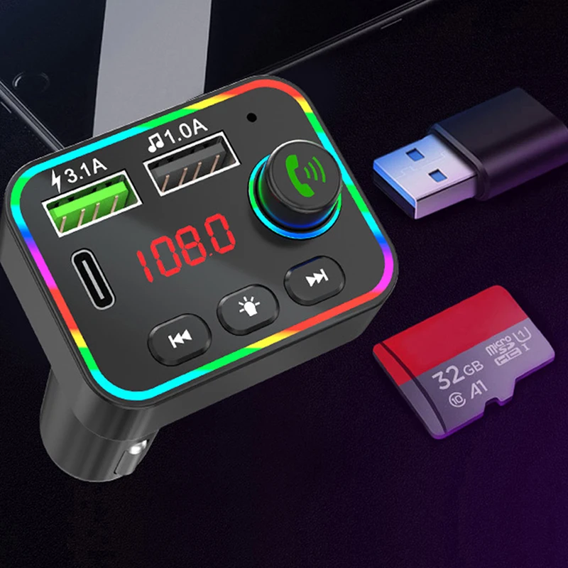 

1 шт. Автомобильный MP3-плеер F4, атмосферсветильник, FM-передатчик, автомобильный Bluetooth-приемник, музыкальный плеер