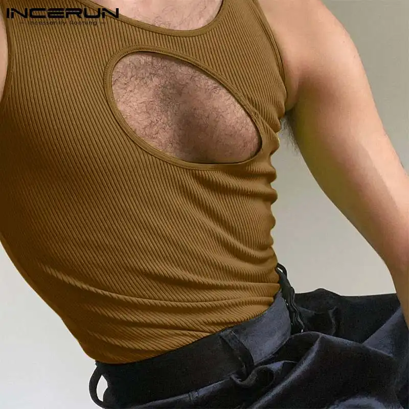 

Stylish Men Cutout Waistcoat Solid Comfortable Fashion All-match Simple Sleeveless Vests Party Shows Leisure Vests S-5XL INCERUN