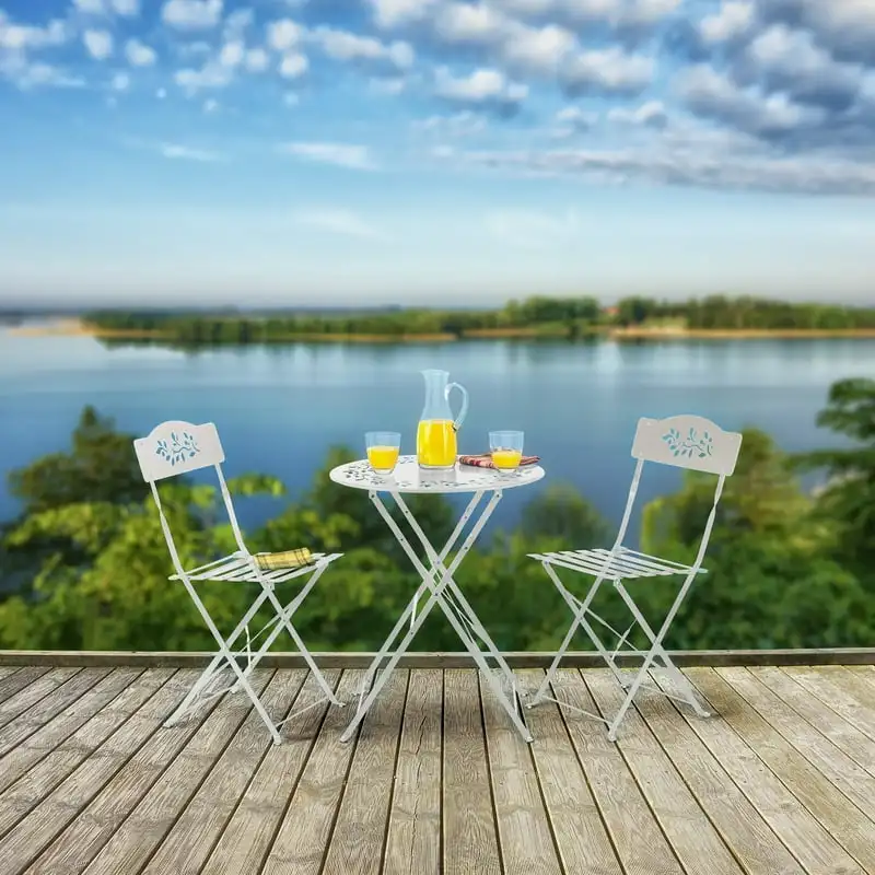 

Metal Floral Patio Bistro Set with Table and 2 Chairs, White