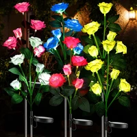 73cm solar garden outdoor lights waterproof led solar artificial rose flower night lights for pathwayflowerbedyard decor