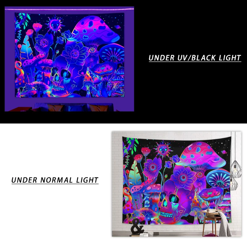 1 Шт. Флуоресцентные Гобелены Со Скелетом И Цветами Современный Стиль