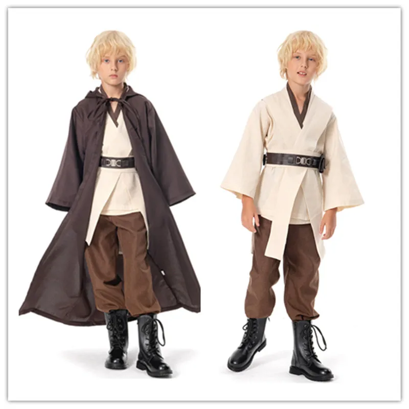 

Детский костюм для косплея Оби-Ван Кеноби, туника джедая, Халат с капюшоном, накидка, полный комплект, карнавальный костюм на Хэллоуин для мальчиков