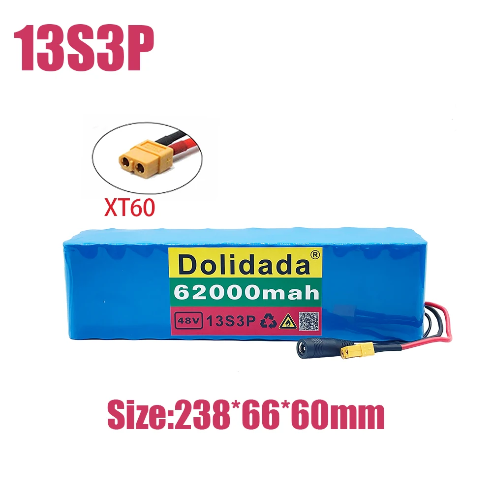 

XT60 Plug 48V62Ah 1000W 13S3P 48V Lithium Ion Batterij Voor 54.6V E-Bike Elektrische Fiets scooter Met Bms