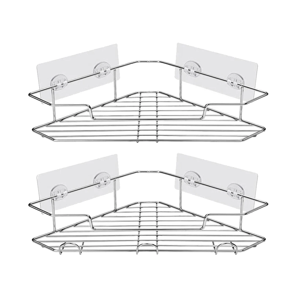 

Shower Caddy Corner with Hooks Adhesive Shower Shelf Stainless Steel Shower Storage Organizer Wall Mounted 2 Pack