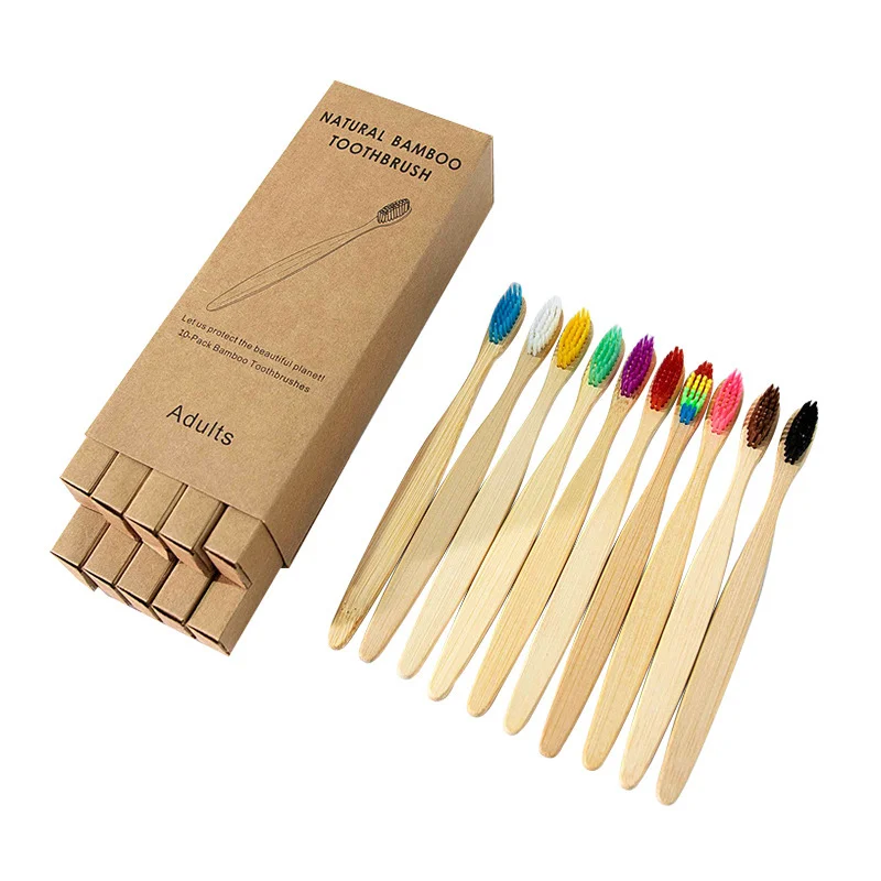 

10Pcs Toothbrush Eco-Friendly Rainbow Bamboo Soft Fibre Toothbrush Biodegradable Teeth Brush Solid Bamboo Handle Toothbrush