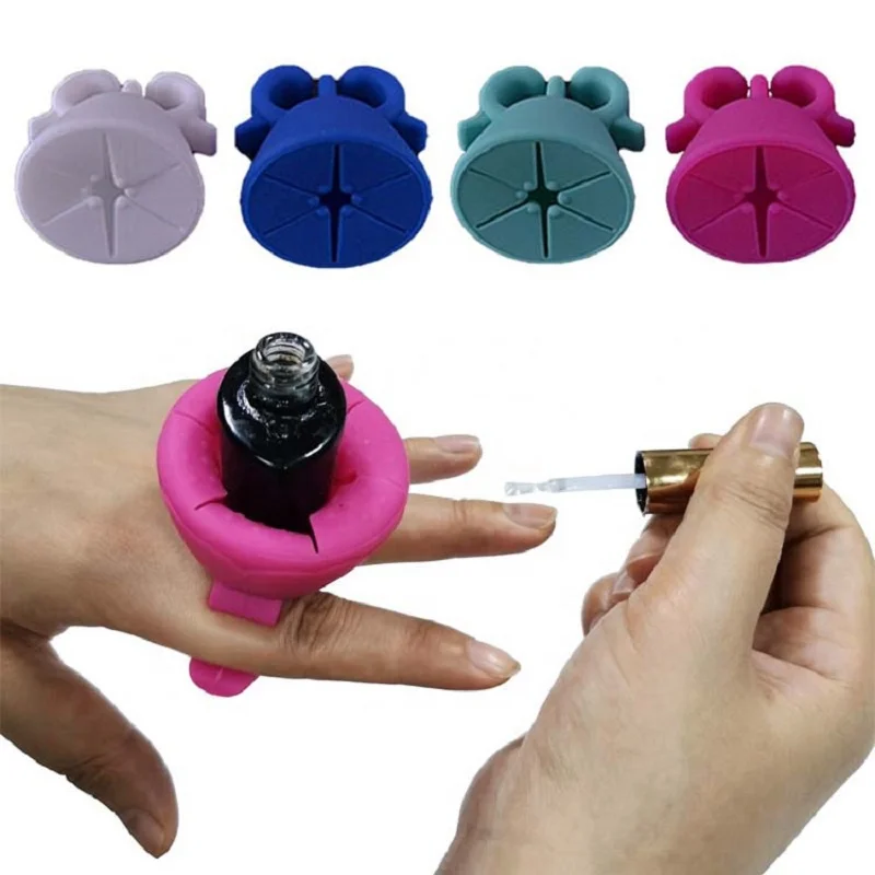 

New 2pcs 6 Colors Wearable Silicone Manicure Tool Nail Polish Bottle Hand Ring Xlong Straight Tips polygel professional set