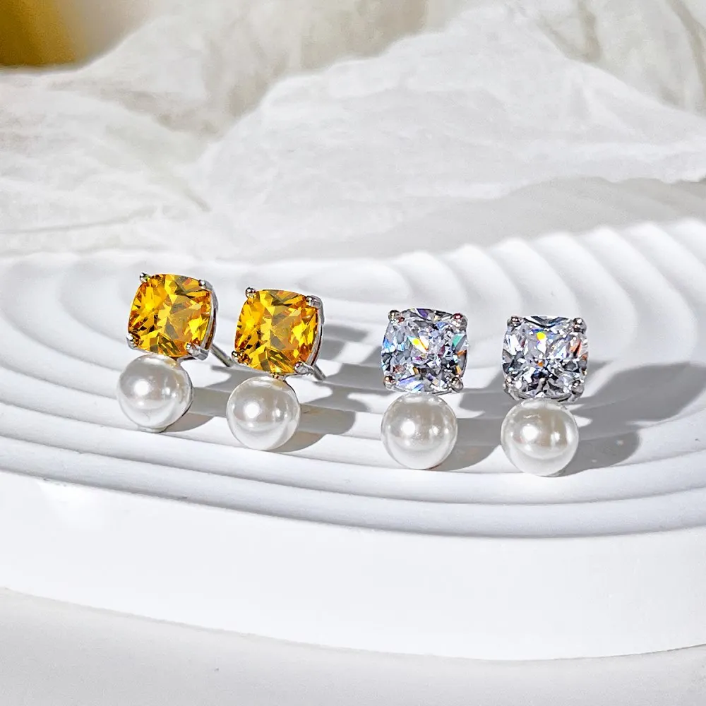 

925 Sterling Silver Earrings for Women Saprkling Lab Diamond Freshwater Pearl Ear Stud Elegant Delicate 2023 Korea Trend Jewelry