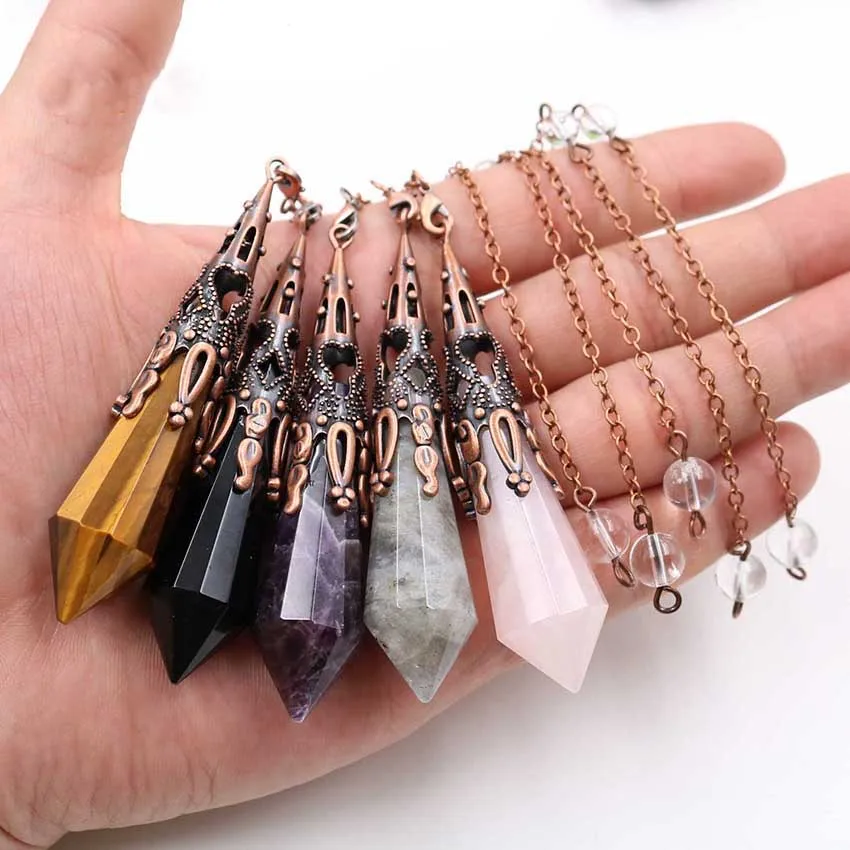 

Pendulums Pendant Reiki Healing Natural Crystal Stone Dowsing Divination 12 Faceted Pyramid Pendants Charms Jewelry 1 Pcs