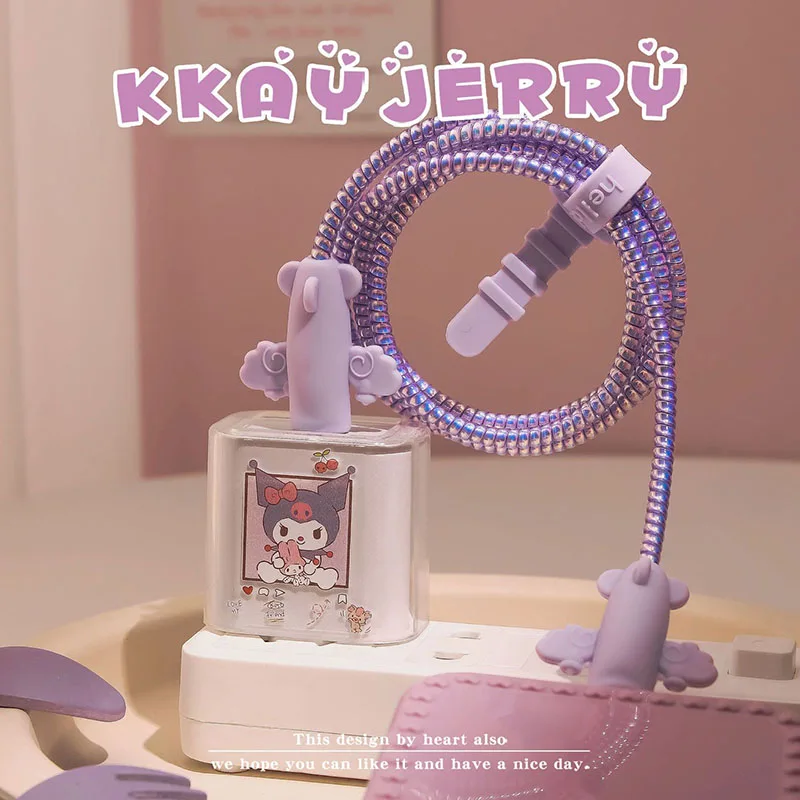

Kawaii Sanrio Kuromi My Melody Charger Protective Cover Anime Cartoon Apple 18 20W Charging Head Data Cable Case Toy Girls Gift