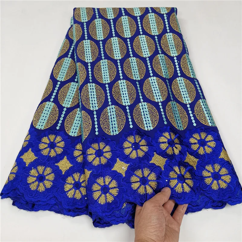 

5 Yard White Lace Fabric Latest Heavy Beaded Embroidery African 100% Cotton Swiss Voile Popular Dubai Style For Party Wedding 9L