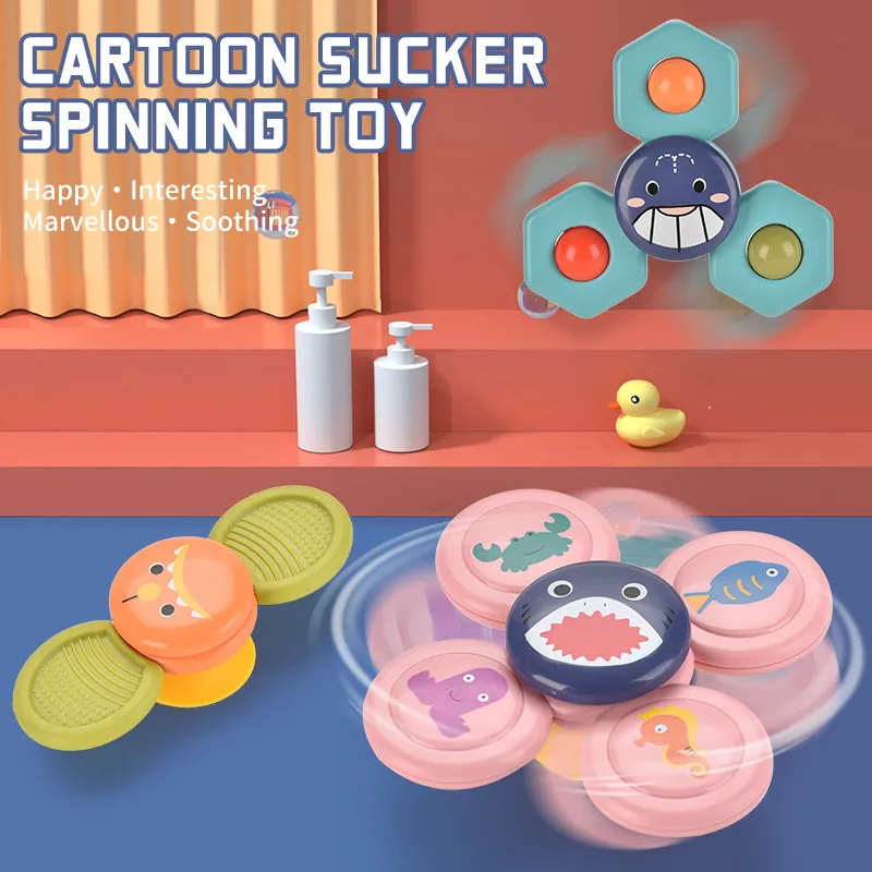 

3Pcs Toddler Baby Bath Spinning Toy Bathing Animal Spin Top Water Toys for Kids Sucker Spinner Rattles Teether Swimming Pool Toy