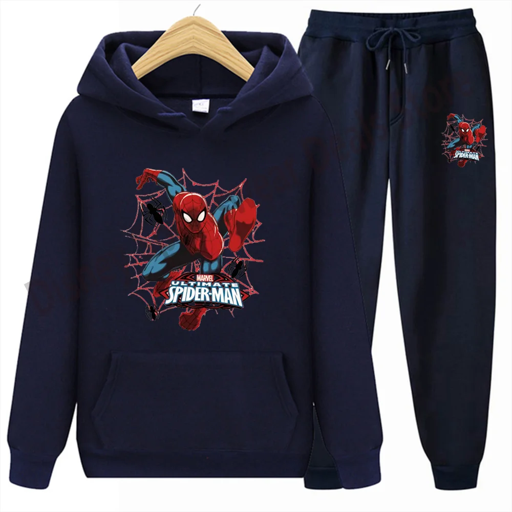

Marvel Superhero Spiderman Cartoon Harajuku Spring Autumn Hoodie Sets Women Men Unisex Casual Street Fashion +Joggers Pants