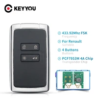 keyyou car key smart remote key 433434mhz hitag aes 4a chip pcf7953m for renault megane 4 keyless go entry car key 4 button