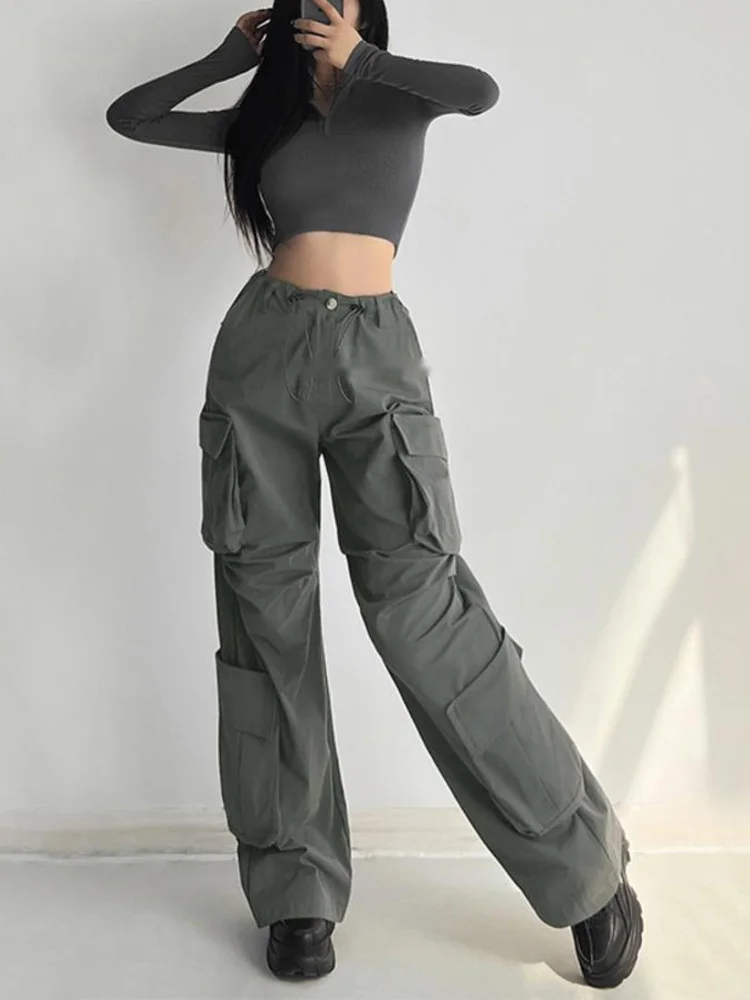 

Американский тонкий комбинезон с высокой талией TVVOVVIN с несколькими карманами, женские популярные свободные прямые широкие брюки в стиле хип-хоп 7Y3B