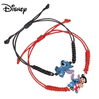 disney new stitch kawaii resin bracelets cartoon acrylic adjustable red black weave rope bracelets unisex couple jewelry gifts
