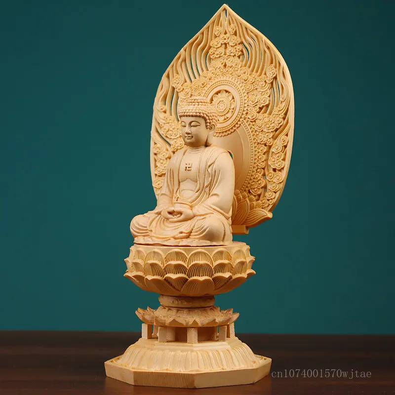 Фото Статуя Будды Fengshui, Декор для дома и офиса, ремесла ручной резьбы по дереву, статуя из искусственного лотоса, украшение №3