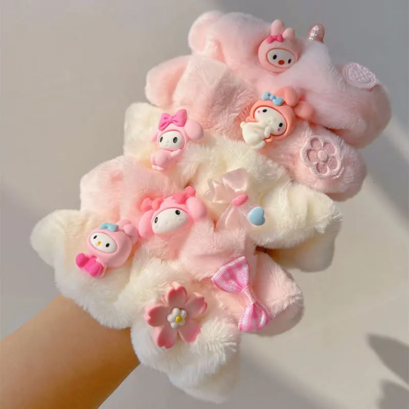 

Sanrio Mymelody Cute Hair Rope New Cartoon Pink and Tender Plush Bowknot Large Intestine Hair Rope Girl Elastic Hair Accessories