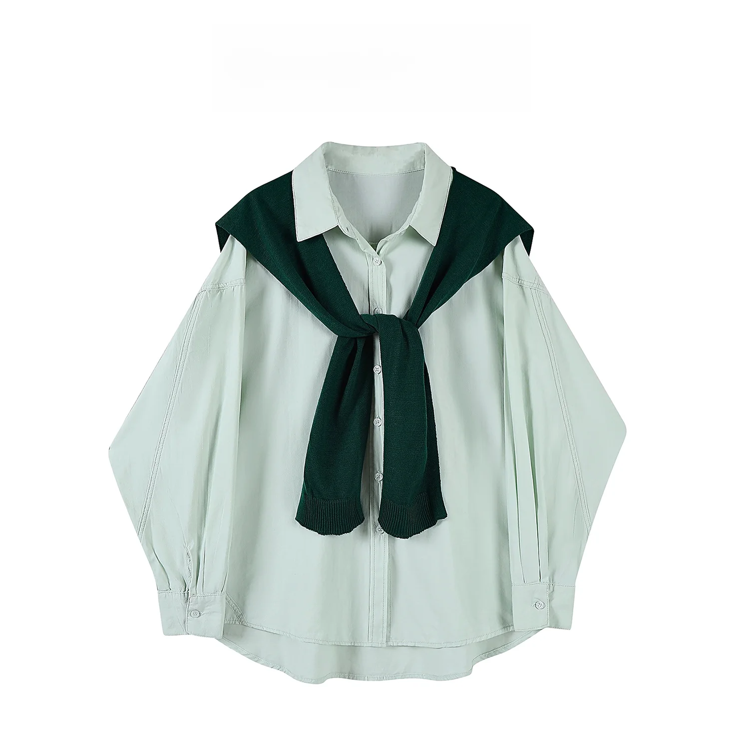 Xiaoyun Green Beige Original Design with Shawl Slish Sle Spring Shirt Female 2025 Casual Long Sleeve |