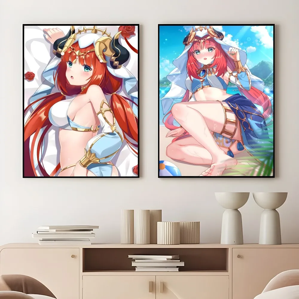 Nilou Genshin Impact Sexy Girl Poster Sticky Wall Art Printing Waterproof Home Living Bed Room Bar Aesthetic Decor