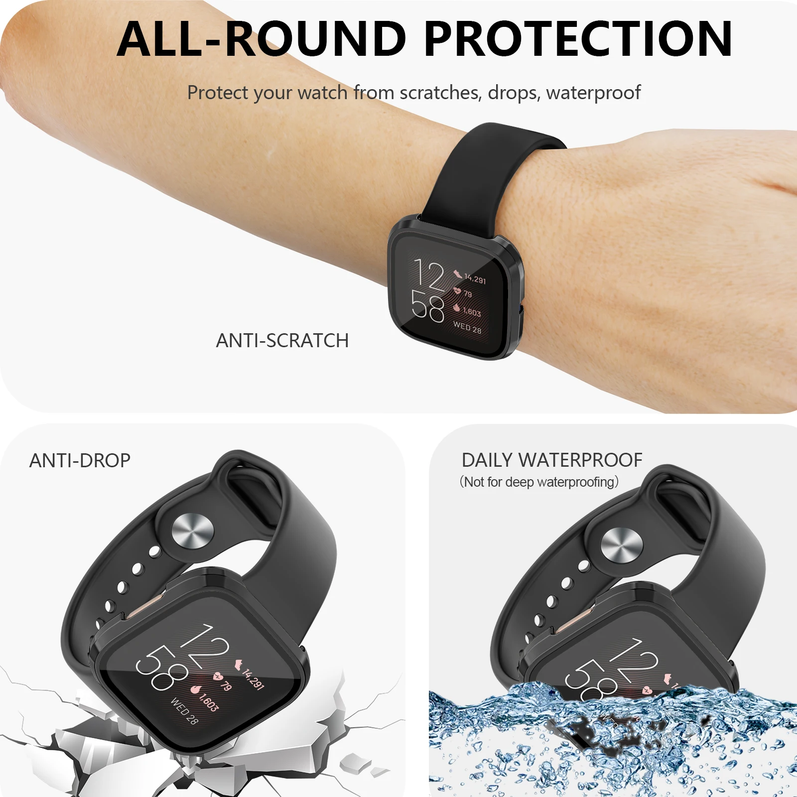 Glass Screen Protector Watch Case for Fitbit Versa 3/ Sense Tempered Cover Full Cover Bumper Shell for Fitbit Versa 3 Sense Case