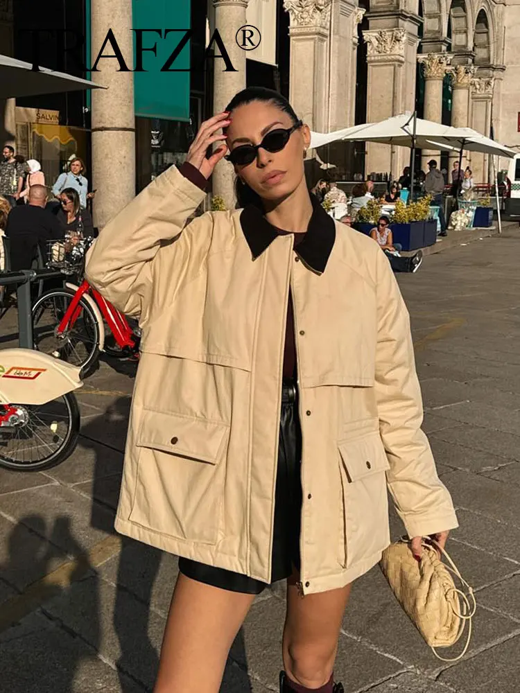 TRAFZA женское зимнее модное винтажное стеганое пальто с вельветовым воротником