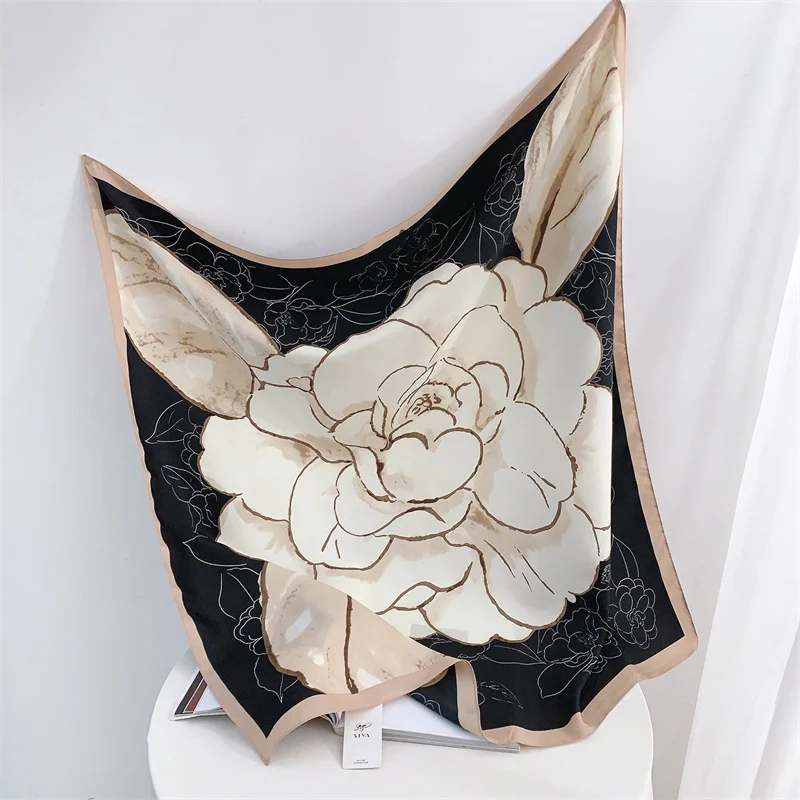 Модный Шелковый шарф 90*90 см для волос Женский носовой платок с цветочным принтом