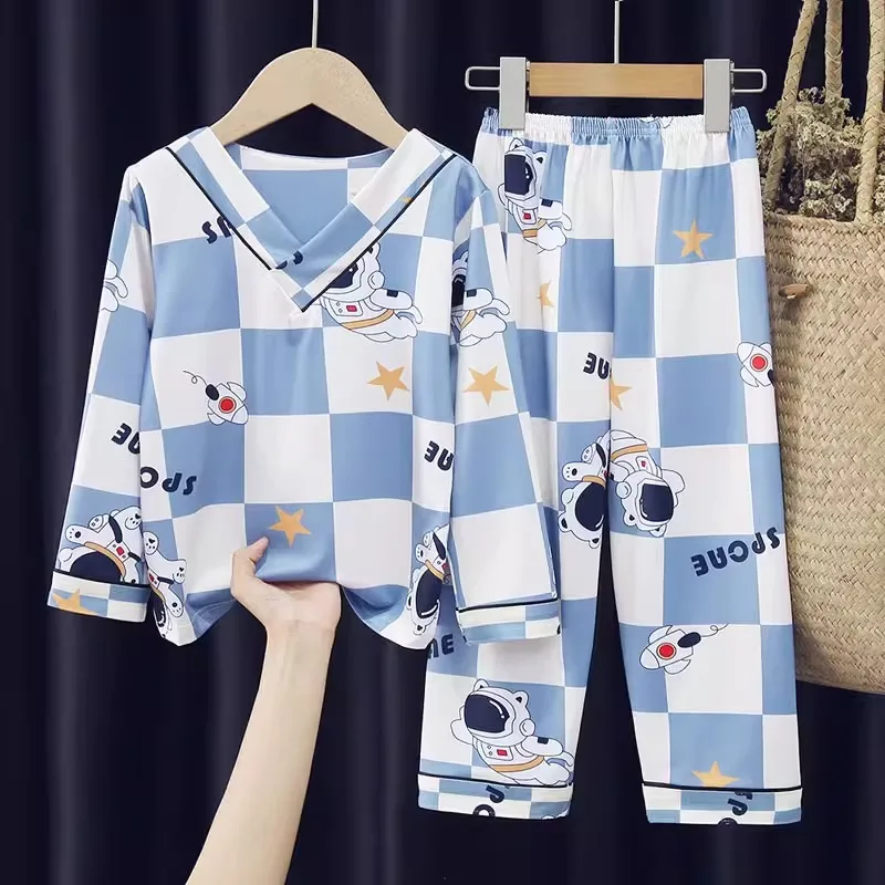

Kawaii Sanrio My Melody Kuromi Cinnamoroll Kids Long Sleeve Sleepwear Set Cartoon Anime Thin V-Neck Pajamas Pure Cotton Homewear