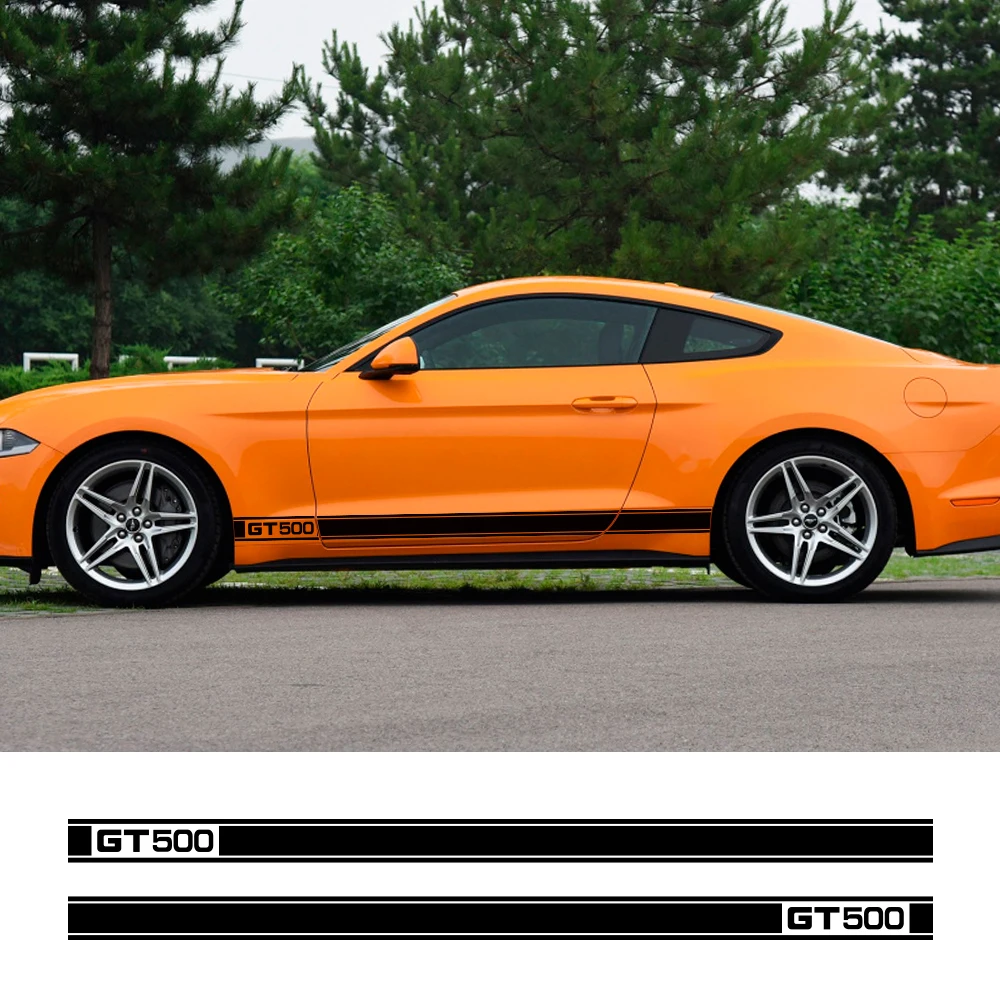 

2PCS Car Door Side Skirt Long Stripe Stickers For Ford Mustang Shelby GT500 Vinyl Decals Graphic Tuning Auto Accessories
