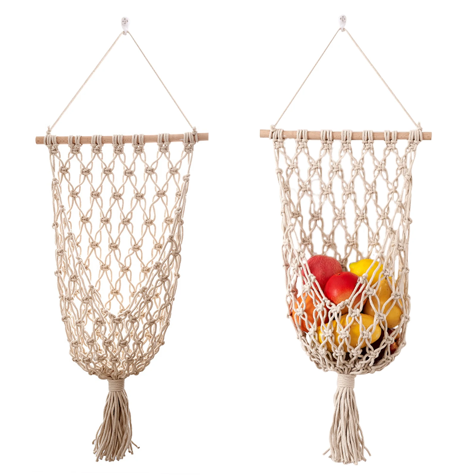 

Настенный гобелен, плетеный гобелен в стиле бохо с оборками и сетчатой сумкой, макраме ручной работы, вешалка для фруктов для квартиры, спал...