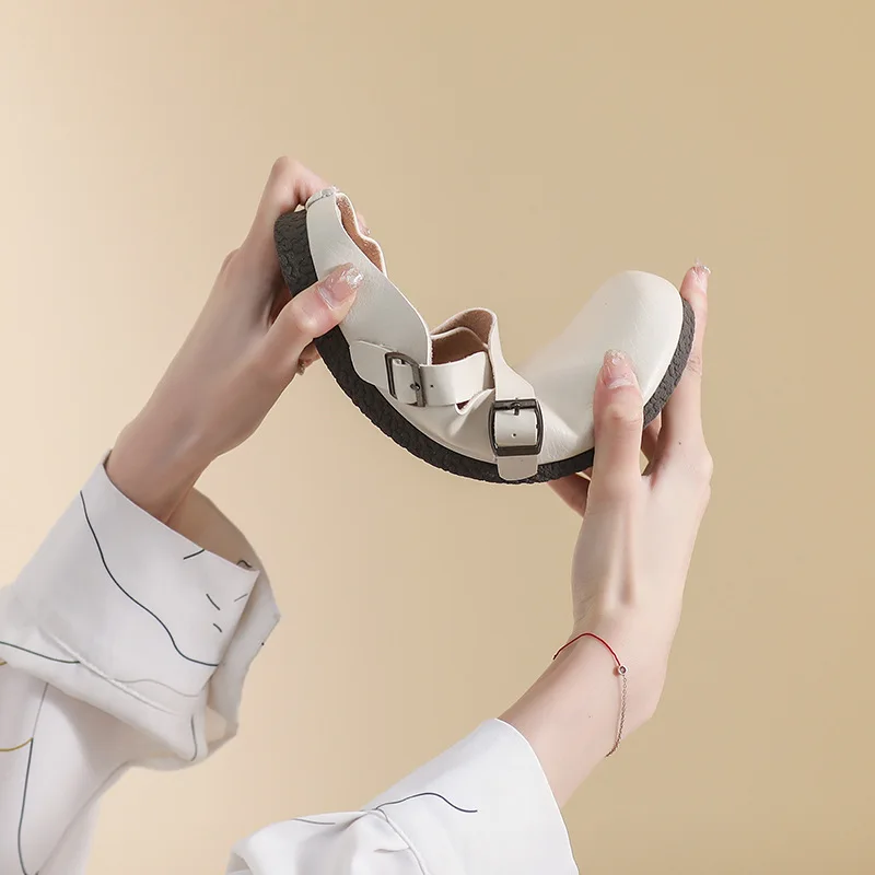 Retro Casual Soft Bottom Women's Muller Shoes Literary Round Head Flat Shoes Japanese Cute Girls Large Size Baotou Half Slippers