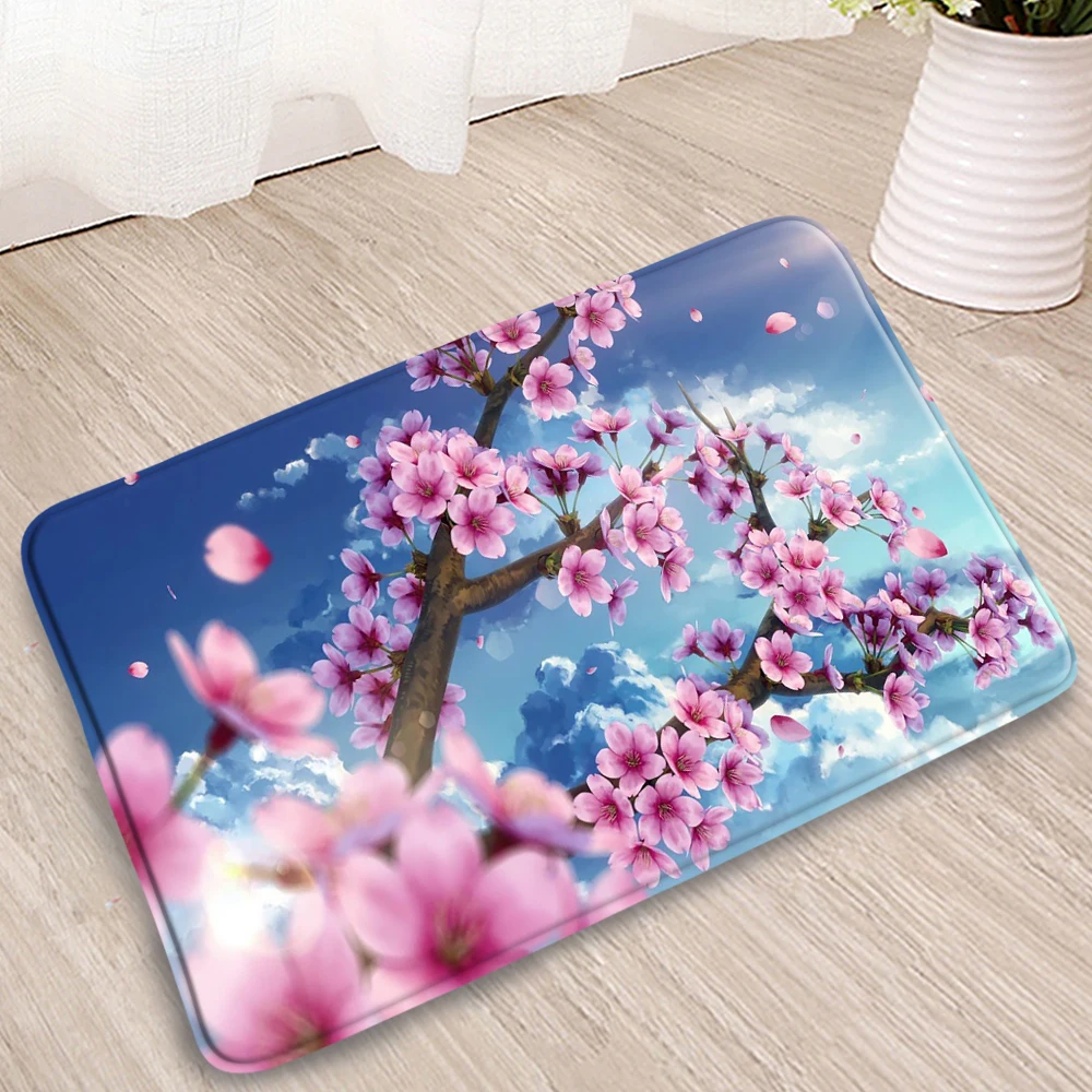 

Pink Cherry Blossom Bloom Bath Mat Bathroom anti slip Bath Rugs Carpet Watercolor Flowers Painting Home Decor Doormat Soft Mats