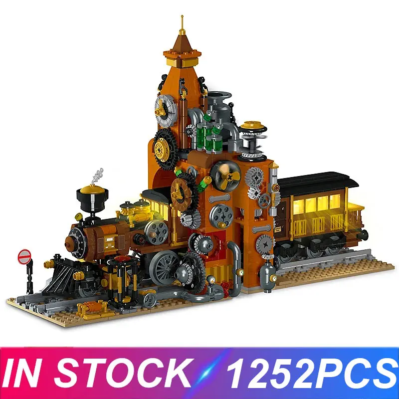 XMORK 028005 стимпанк поезд модель книжного конца строительные блоки кирпичи сделай