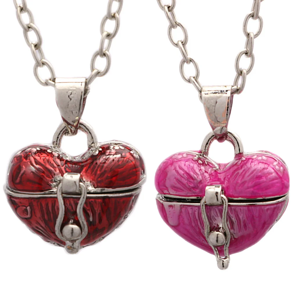 

2 Pcs Gemstone Heart Pendant Matching Necklace Mom Women Locket Necklaces Dropshipping Copper Daughter Miss Mama