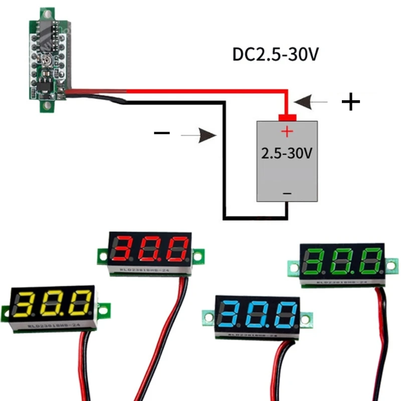 

Voltmeter Gauge Panel DC2.5V-30V 0.28" LED Digital Voltmeter Voltage Tester Meter 2 Wires 3-Digit Volt- Instrument Tool
