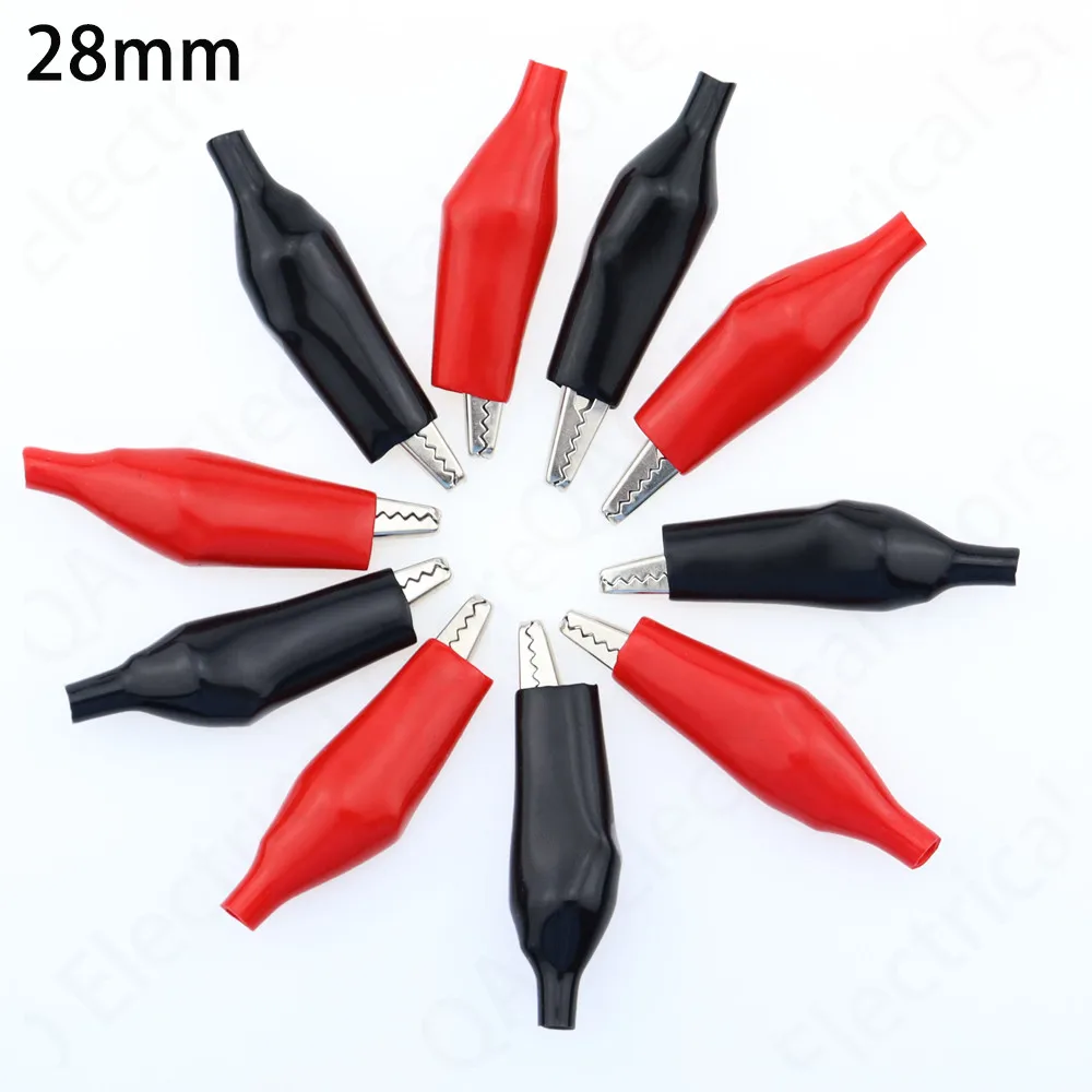 20 шт. 28 мм металлический зажим типа крокодил G98, Электрический зажим типа крокодил, измерительный зонд, черный, красный, с пластиковой загрузкой, автомобильная батарея