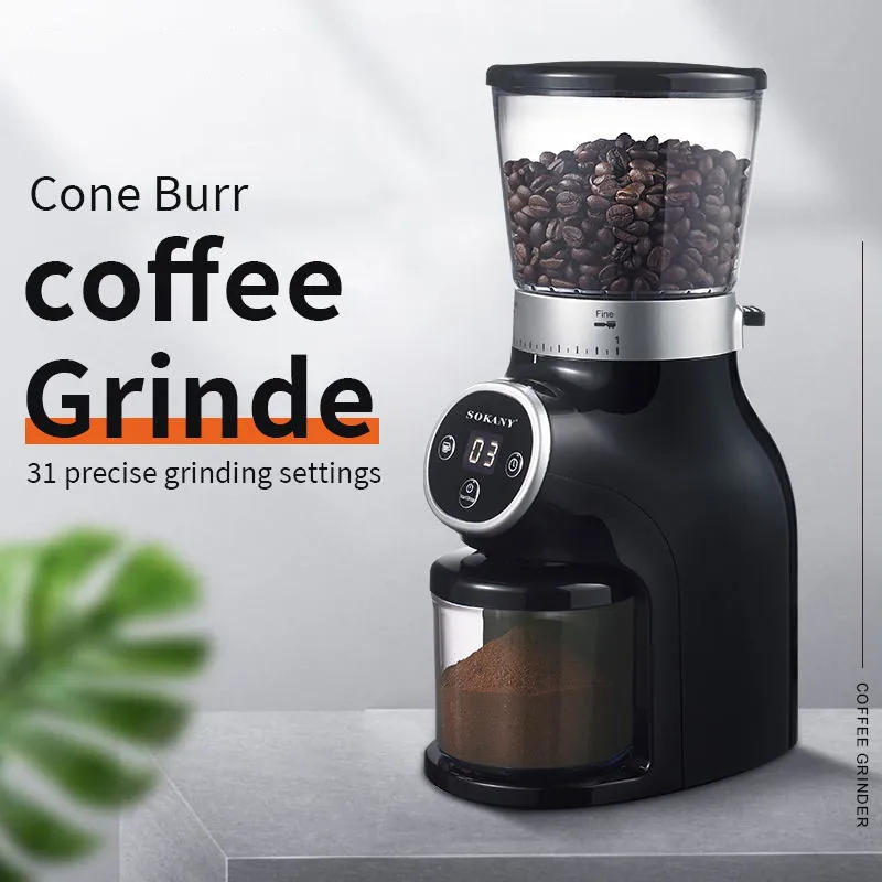 Electric Coffee Beans Grinder Adjustable Multifunctional Stainless Steel Quantitative for Household Spice Grinding Machine