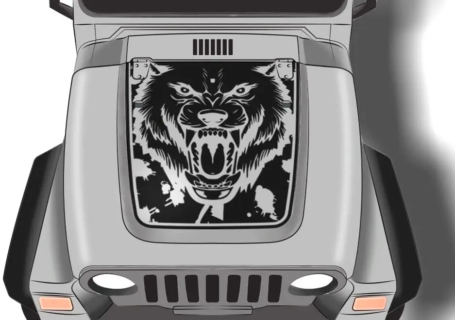 

Factory Crafts Wolf Hood Graphics 3M Vinyl Decal Wrap Compatible with Jeep Wrangler 19992006 Matte Black