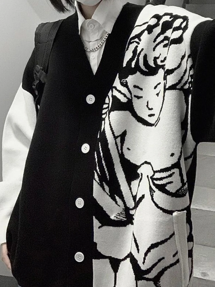 Женский свитер с принтом ангелов свободный трикотажный кардиган контрастных