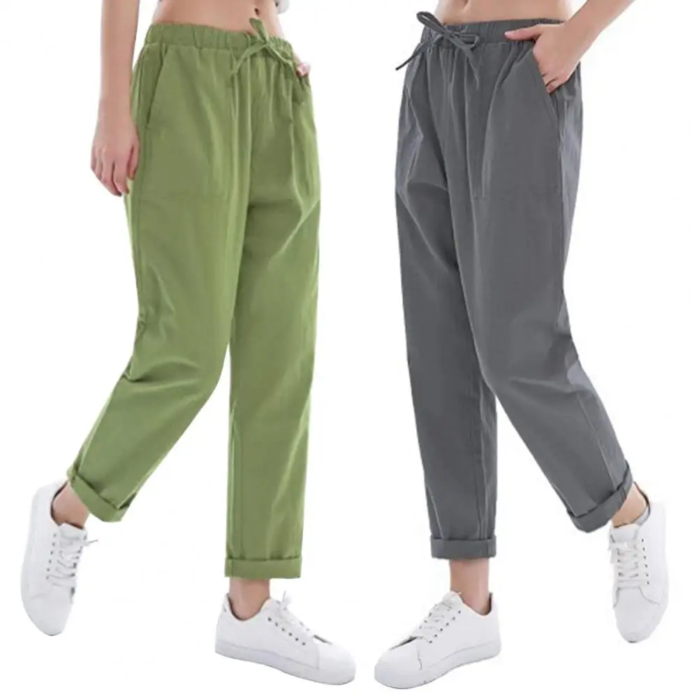 

Women's Pants Elastic Waist Pant For Women Solid Color Straight Summer Trousers for Female Casual Streetwear Women's Clothing