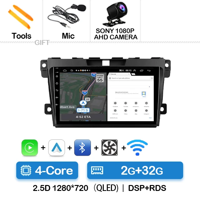 

Автомобильное радио Android 15 для Mazda CX-7 CX7 2008 2009 2010 2011 2012 2013-2015 IPS QLED 5G WIFI 360 камера стерео АВТО 8-ядерный RDS BT