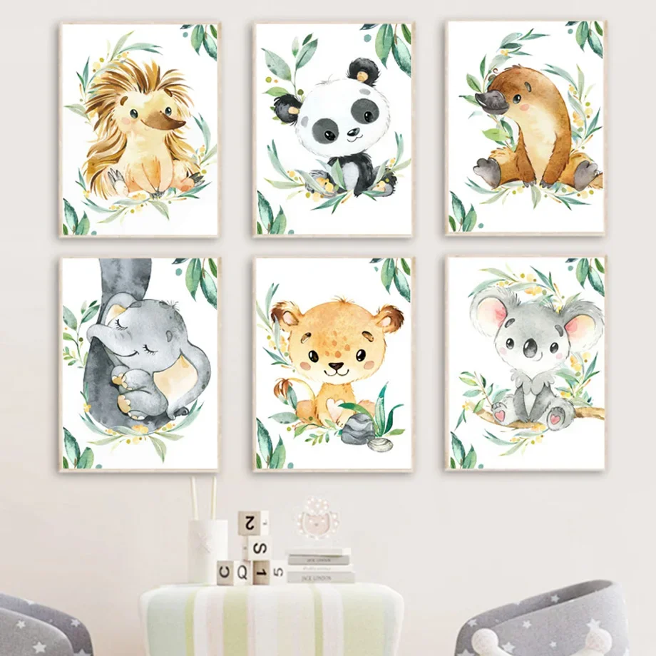 Декоративная Настенная картина для детской комнаты рисунок льва коала слона