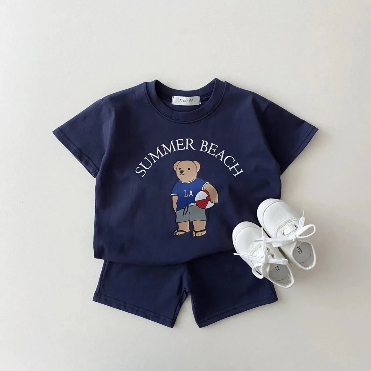 

Ins Boys and Girls Cartoon Bear Summer Cotton Suit Two-piece Infant Loose Suit Tide Alphabet Bear Cartoon Print Cute OutfitsSets
