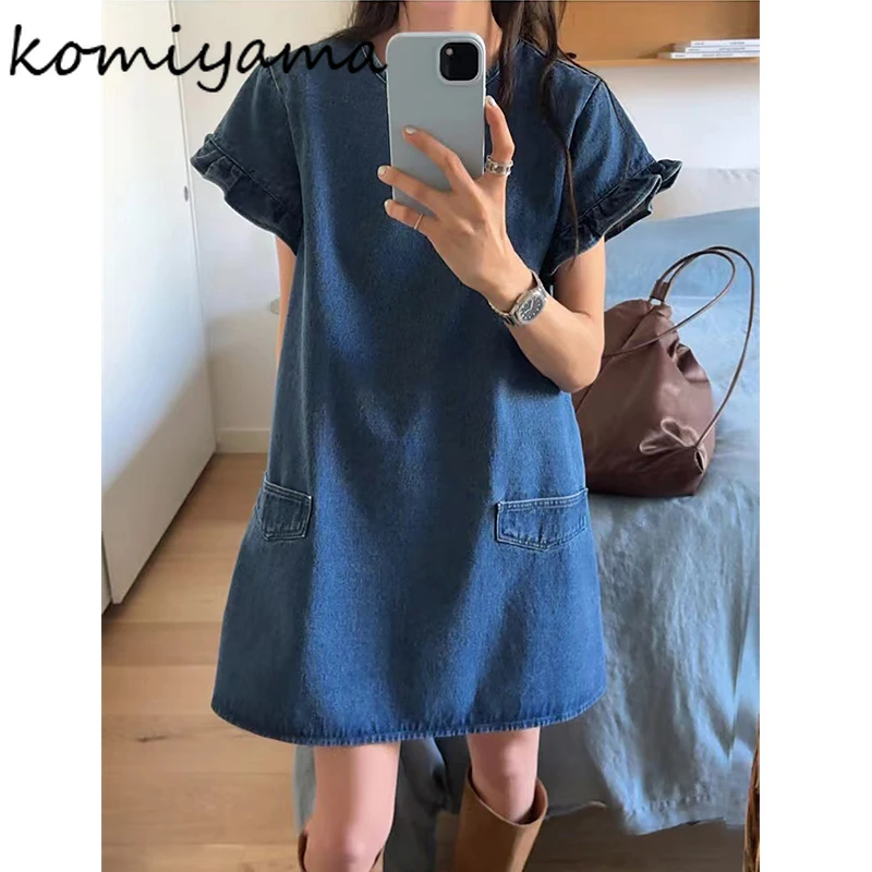 Кружевное платье с коротким рукавом Vestidos Mujer корейское джинсовое элегантное