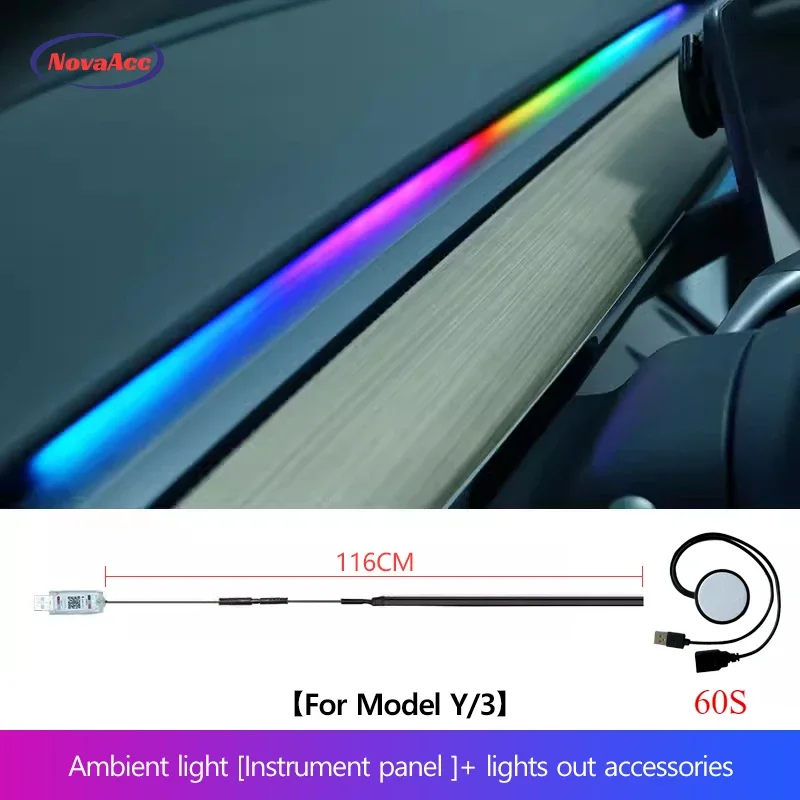 

Для нового Tesla Model Y 3 Highland 116 см RGB комплект окружающего освещения приборная панель центральная консоль центральный стек приложение светодиодные ленты неоновое освещение