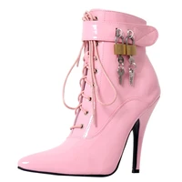 12cm super high heel boots lockable straps women sexy fetish crossdressing club ankle boots large size 36 46