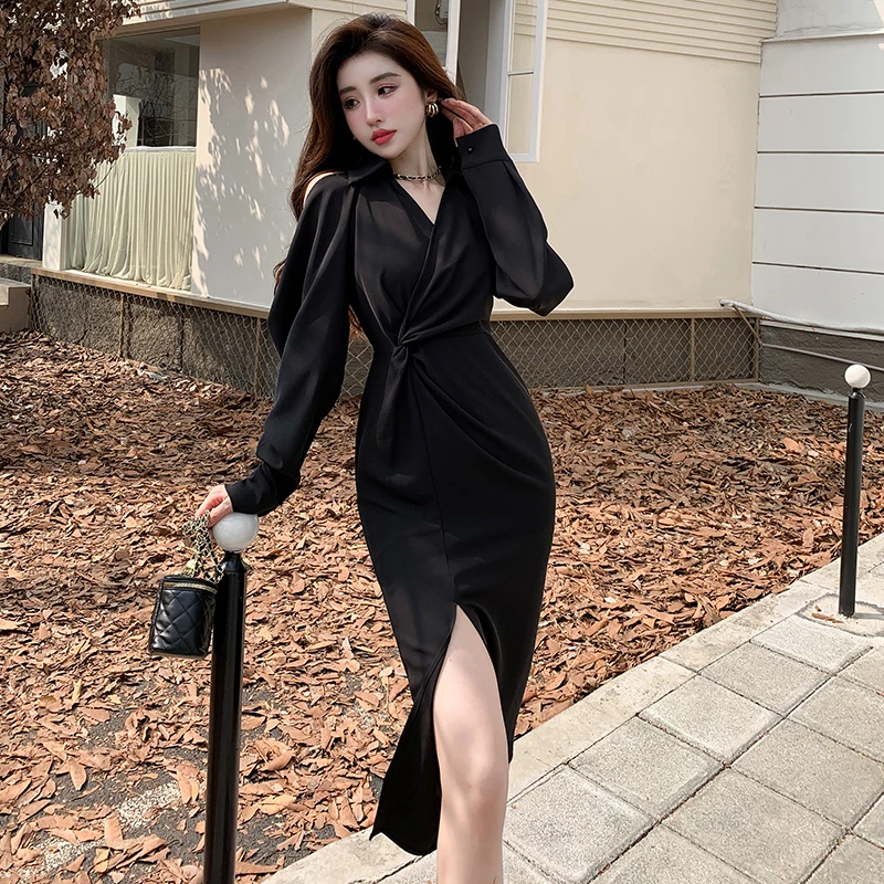 

Женское вечернее платье с разрезом, повседневное облегающее платье в Корейском стиле, весна-лето 2022