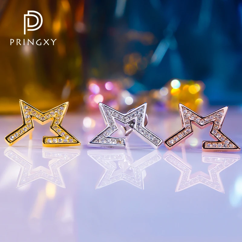 

PRINXY New Sterling Silver High Carbon Diamond Pentagonal Star Earrings Fashion Niche